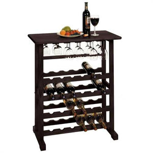 24-Bottle Wine Rack Table with Stemware Glass Hanging Rack