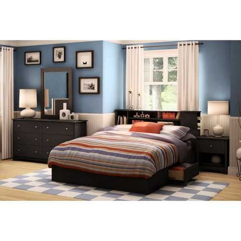 Image of Black 6 Drawer Bedroom Dresser with Nickle Metal Knobs Handles