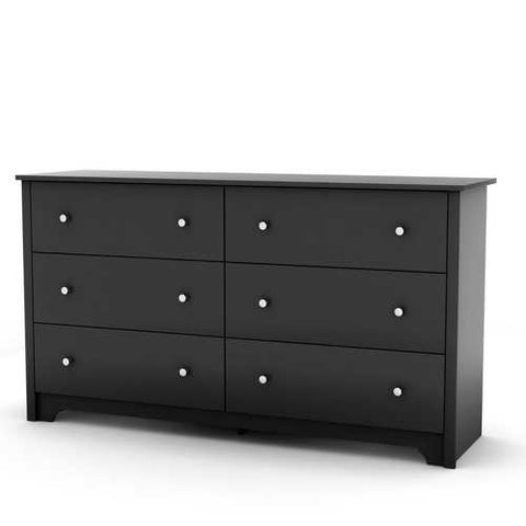 Image of Black 6 Drawer Bedroom Dresser with Nickle Metal Knobs Handles