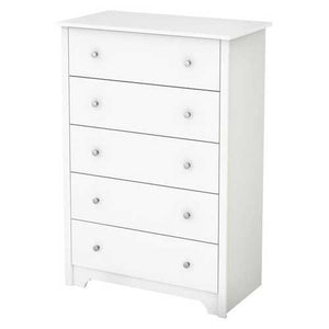 Classic 5-Drawer Bedroom Chest of Drawers in White Wood Finish