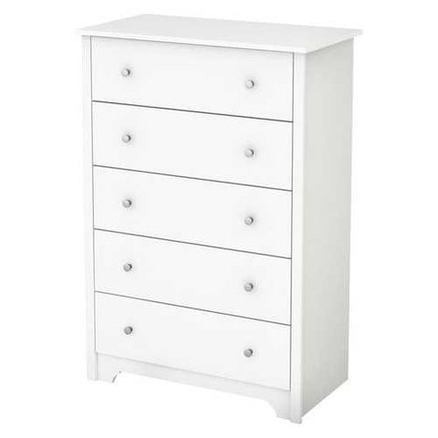 Image of Classic 5-Drawer Bedroom Chest of Drawers in White Wood Finish