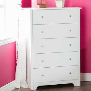 Classic 5-Drawer Bedroom Chest of Drawers in White Wood Finish