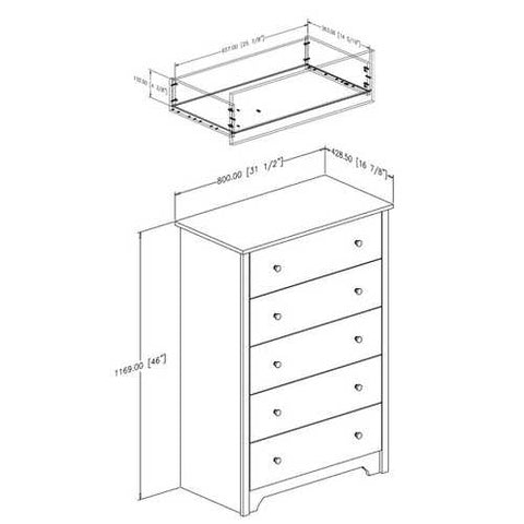 Image of Dark Brown Chocolate Woof Finish 5-Drawer Bedroom Chest of Drawers with Metal Knobs