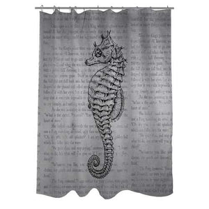 Woven Polyester Bathroom Shower Curtain with Gray Seahorse