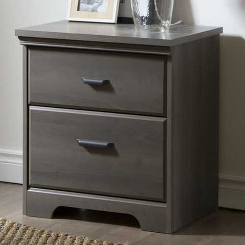 Image of 2-Drawer Bedroom Nightstand in Gray Maple Wood Finish