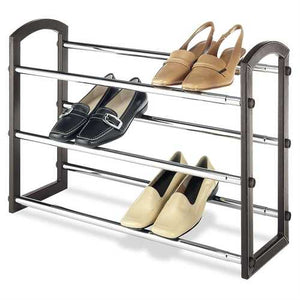 Expandable 3 Tier Shoe Rack in Faux Leather and Chrome