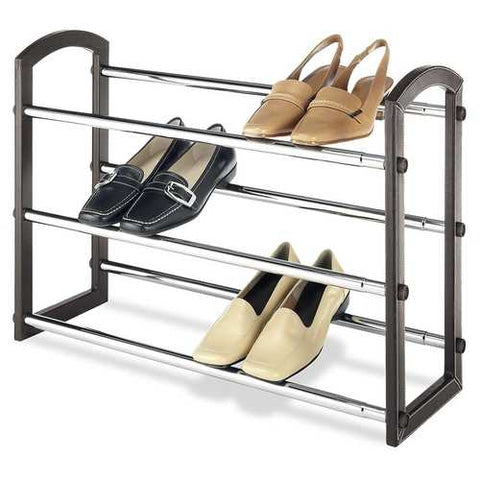 Image of Expandable 3 Tier Shoe Rack in Faux Leather and Chrome