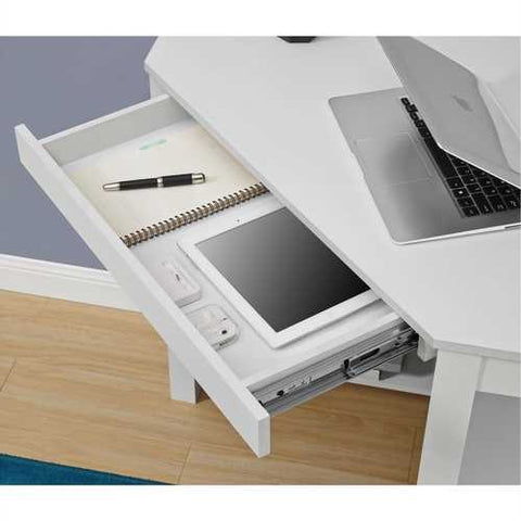 Image of Simple Modern Classic Corner Laptop Desk with Drawer in White