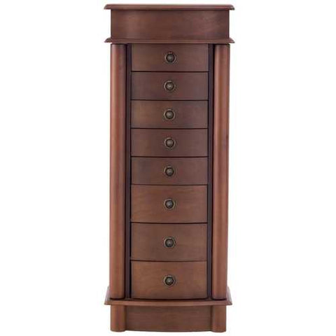 Image of Brown Wood 8-Drawer Jewelry Armoire Chest Storage Cabinet with Mirror