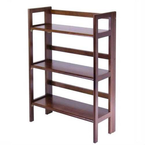 Image of 3-Shelf Stackable Folding Bookcase in Distressed Walnut Finish