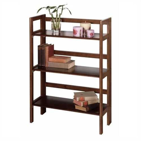 Image of 3-Shelf Stackable Folding Bookcase in Distressed Walnut Finish