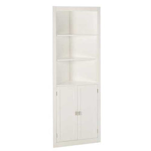 White Corner Bathroom Linen Cabinet with Shelves