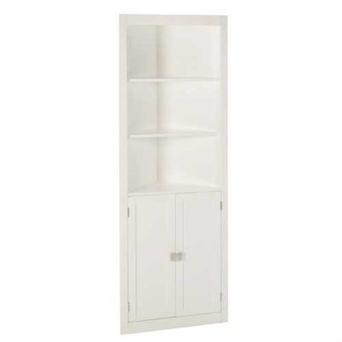 Image of White Corner Bathroom Linen Cabinet with Shelves