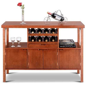 Modern Sideboard Buffet Cabinet with Wine Rack in Brown Wood Finish