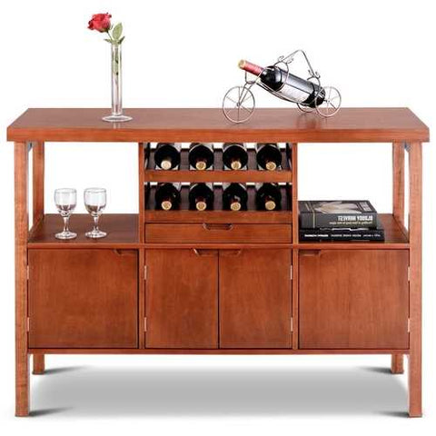 Image of Modern Sideboard Buffet Cabinet with Wine Rack in Brown Wood Finish