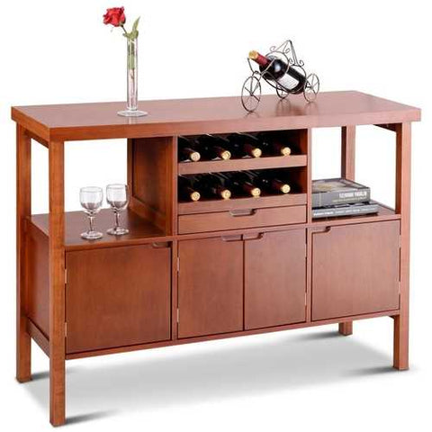 Image of Modern Sideboard Buffet Cabinet with Wine Rack in Brown Wood Finish