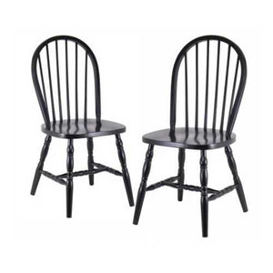 Set of 2 - Classic Solid Wood Dining Chairs in Black Finish