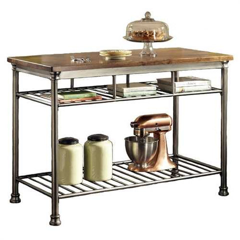 Image of Classic French Style Hardwood Butcher Block Top Metal Kitchen Utility Table