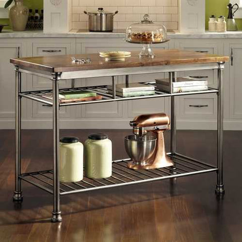 Image of Classic French Style Hardwood Butcher Block Top Metal Kitchen Utility Table