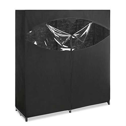 Image of Metal Frame Black Fabric Wardrobe Clothes Closet Garment Rack