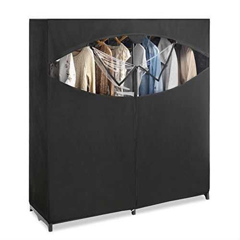 Image of Metal Frame Black Fabric Wardrobe Clothes Closet Garment Rack