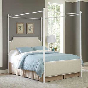 Queen size Metal Canopy Bed with Off White Beige Headboard Footboard