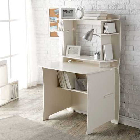 Image of White Home Office Computer / Writing Desk with Hutch