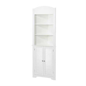 Bathroom Linen Tower Corner Storage Cabinet with 3 Open Shelves in White