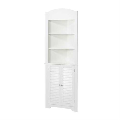 Image of Bathroom Linen Tower Corner Storage Cabinet with 3 Open Shelves in White