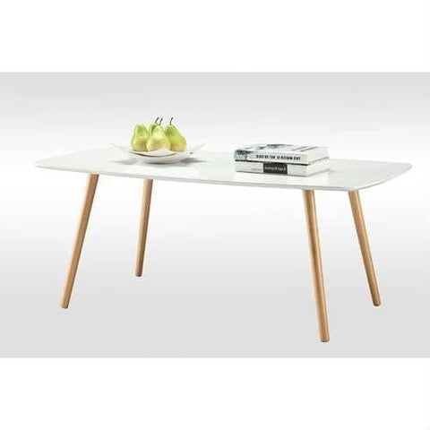 Image of White Top Mid-Century Coffee Table with Solid Wood Legs