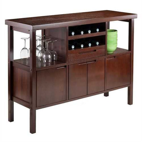 Image of Sideboard Buffet Table Wine Rack in Brown Wood Finish