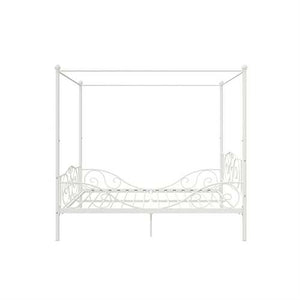 Full size White Metal Canopy Bed Frame with Heavy Duty Steel Slats