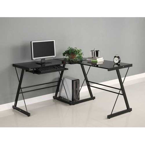 Image of Black Metal and Glass Corner L-Shaped Computer Desk