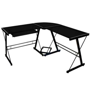 Black Metal and Glass Corner L-Shaped Computer Desk