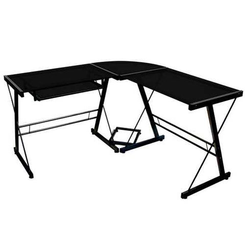 Image of Black Metal and Glass Corner L-Shaped Computer Desk