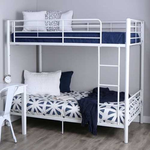 Image of Twin over Twin Sturdy Steel Metal Bunk Bed in White Finish