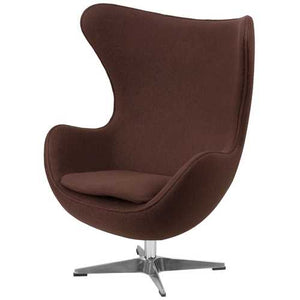 Brown Wool Fabric Upholstered Egg Shaped Modern Arm Chair