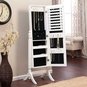 White Full Length Tilting Cheval Style Floor Mirror with Jewelry Storage