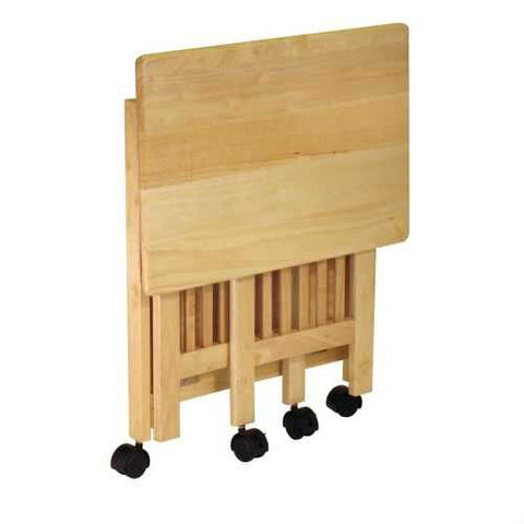 Image of 3-Shelf Folding Wood Printer Stand Cart in Natural with Lockable Casters