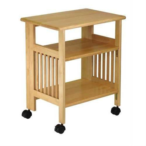 Image of 3-Shelf Folding Wood Printer Stand Cart in Natural with Lockable Casters