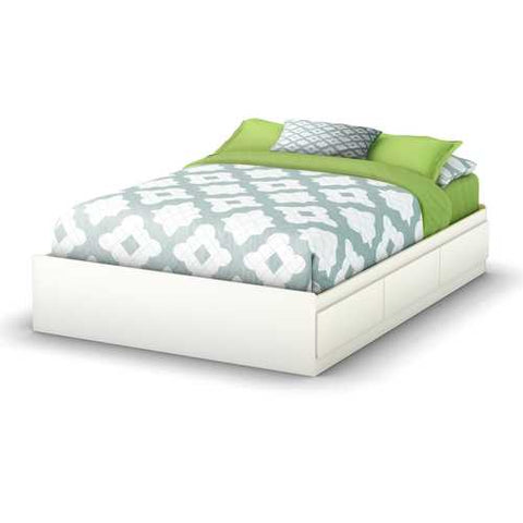 Image of Full size Contemporary Platform Bed with 3 Storage Drawers in White