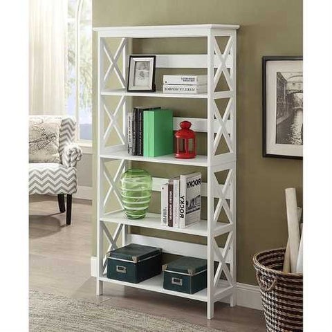 Image of Glossy White 5-Shelf Bookcase