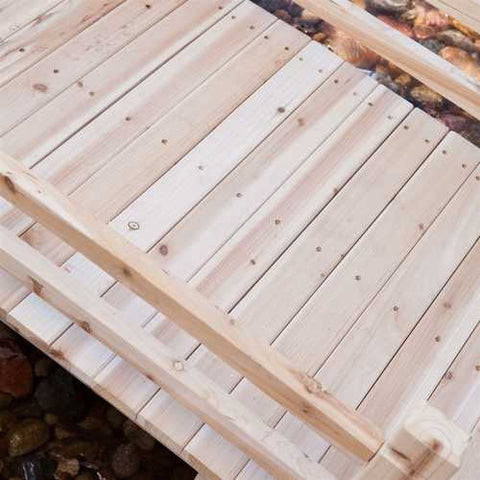 Image of 12-Ft Wooden Garden Bridge with Rails in Unfinished Fir Wood