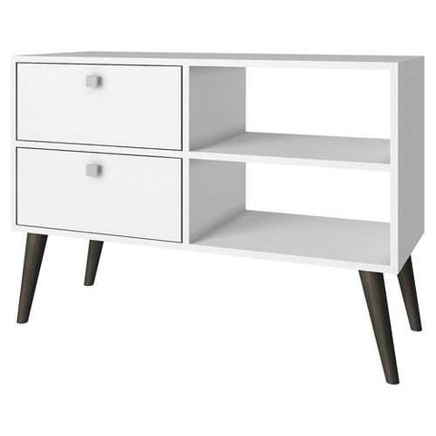 Image of White Grey Wood Modern Classic Mid-Century Style TV Stand Entertainment Center