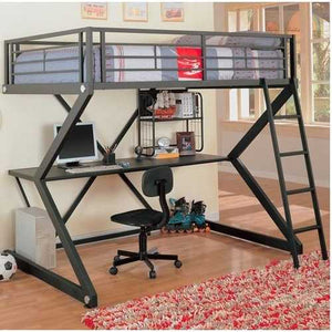 Full-size Metal Bunk Style Loft Bed with Desk