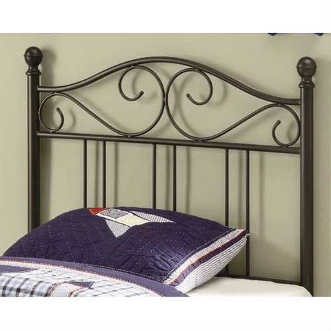 Image of Twin size Metal Headboard with Scrolling Accents in Dark Brown