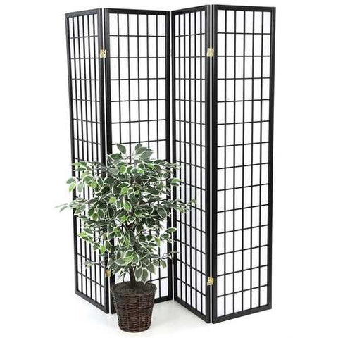 Image of Black 4-Panel Asian Style Shoji Room Divider Screen