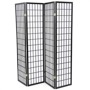 Black 4-Panel Asian Style Shoji Room Divider Screen