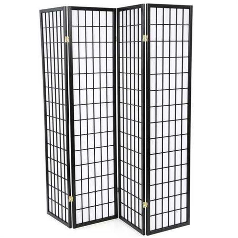 Image of Black 4-Panel Asian Style Shoji Room Divider Screen