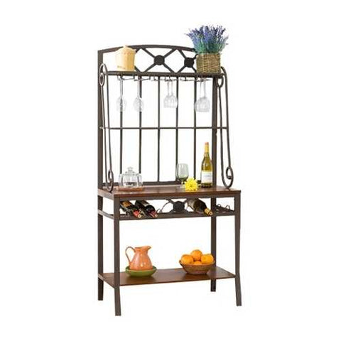 Image of Bakers Rack with Stemware Hangers and Wine Rack